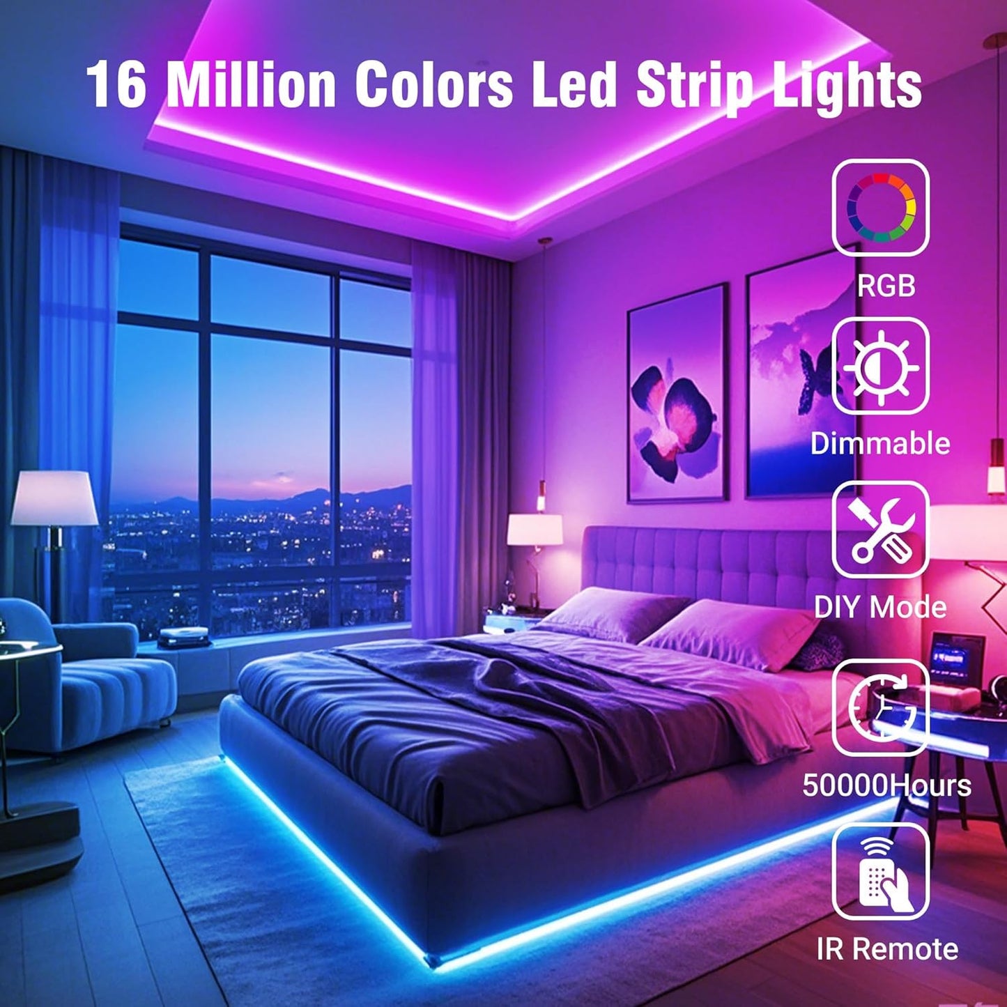 100FT RGB LED Strip Lights with Remote & App