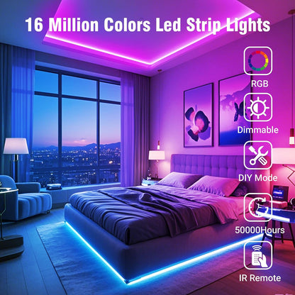 100FT RGB LED Strip Lights with Remote & App