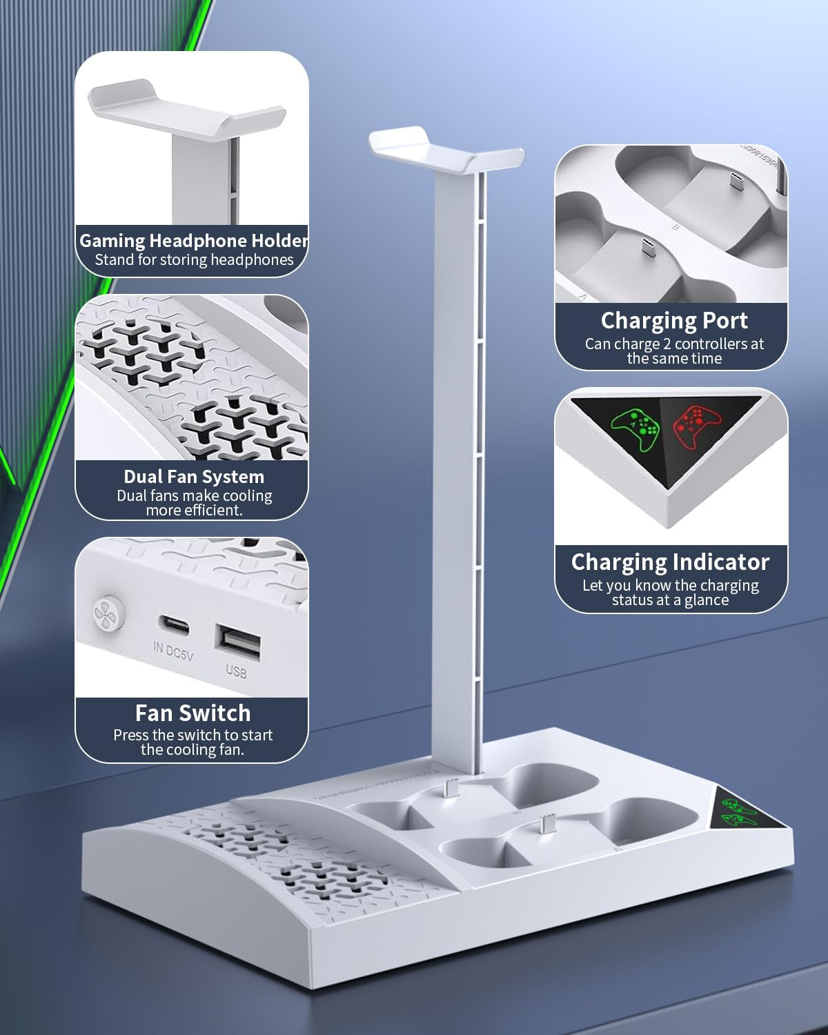 Vertical Cooling Stand & Dual Charging Dock for Xbox Series S