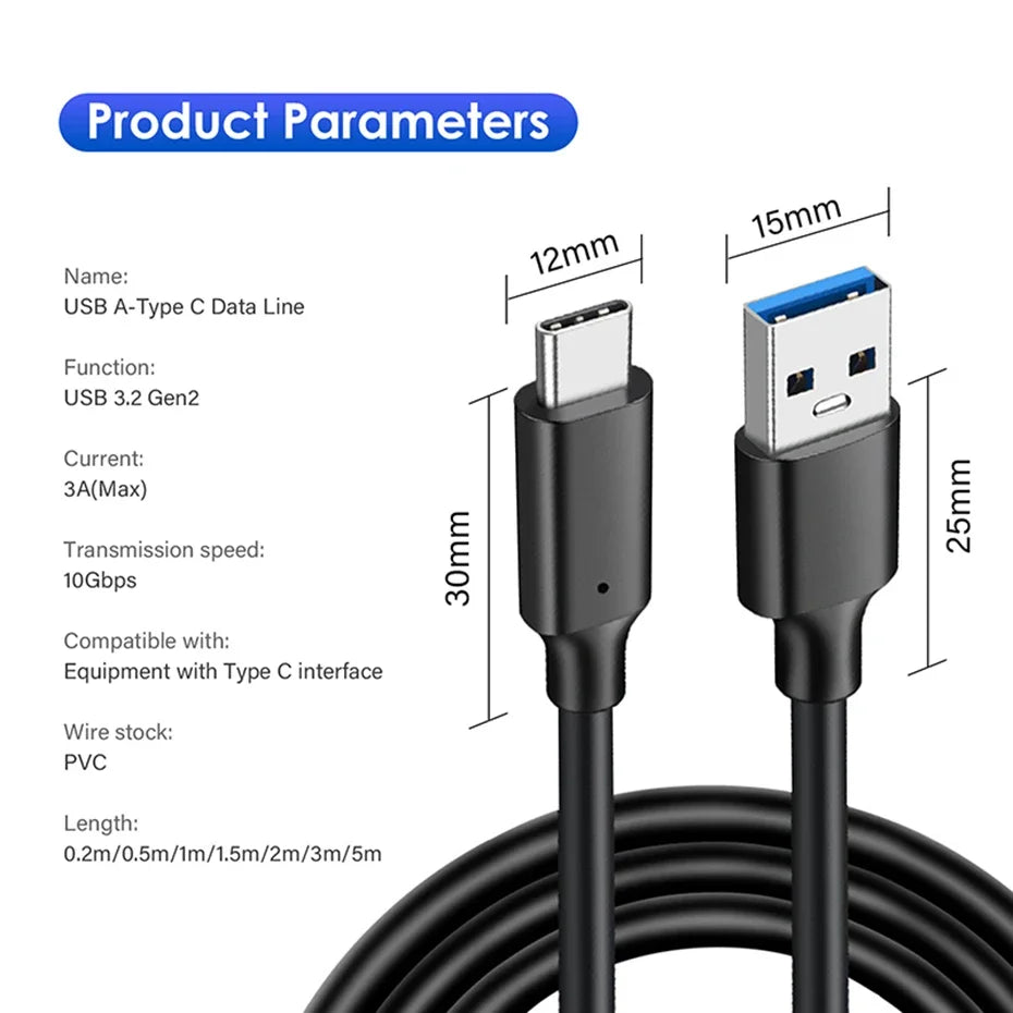 USB-A to USB-C 3.2 10Gbps 60W Fast Charging Cable