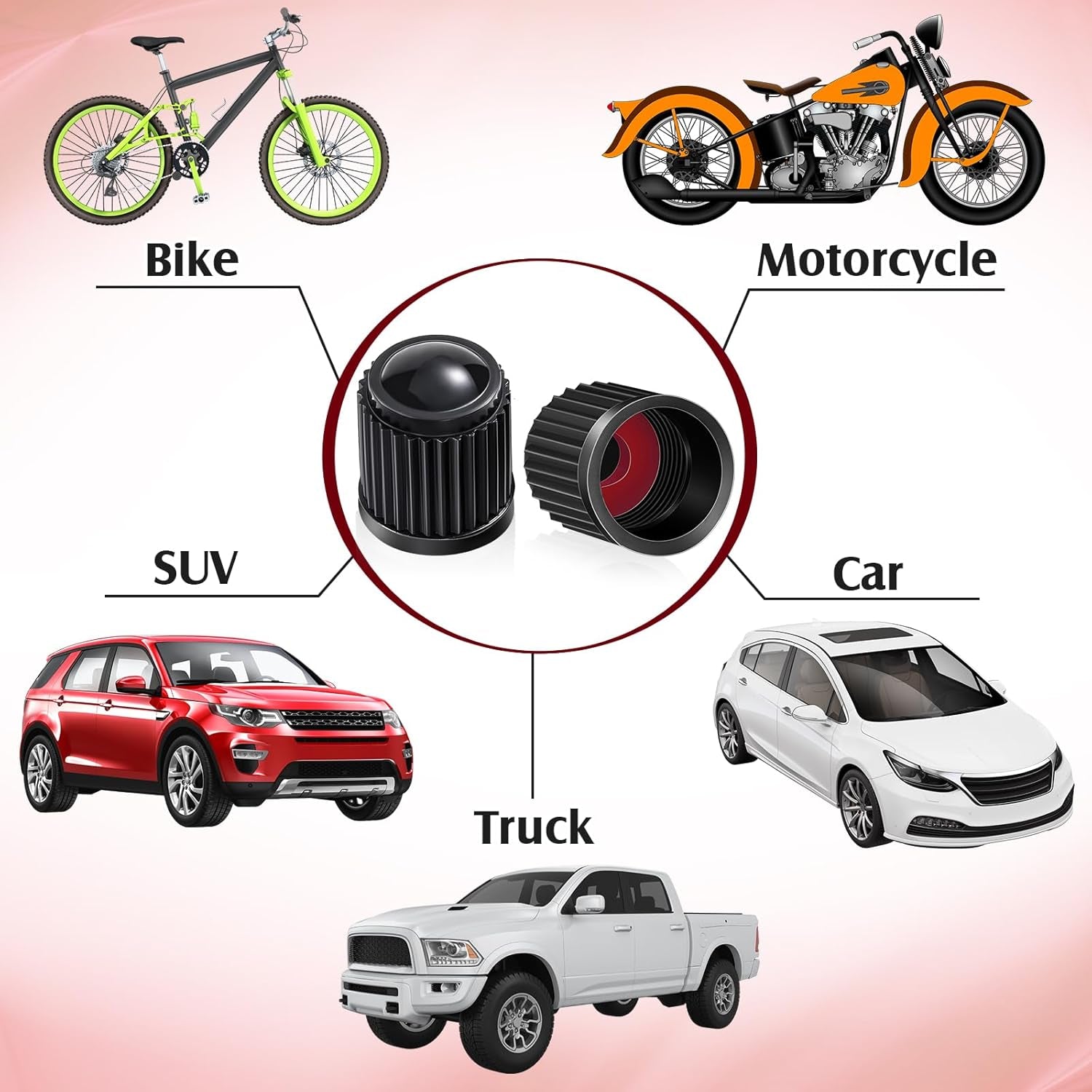 20-Pack Black Car & Bike Tire Valve Covers