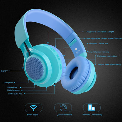 Kids LED Light-Up Wireless Bluetooth Headphones