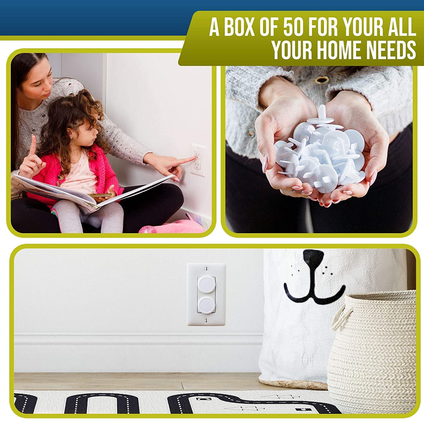 White Safety Socket Covers – 50 Pack