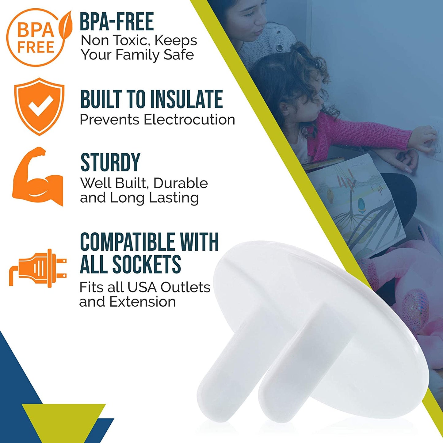 White Safety Socket Covers – 50 Pack