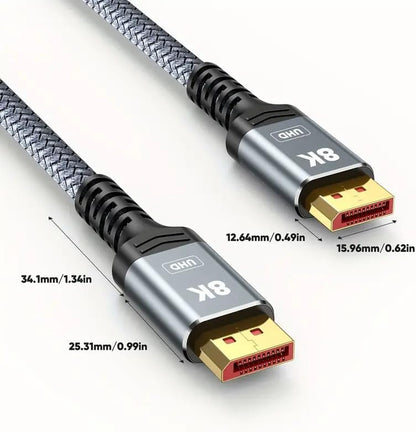 VESA Certified 8K DisplayPort 1.4 Braided Cable (6.6ft)