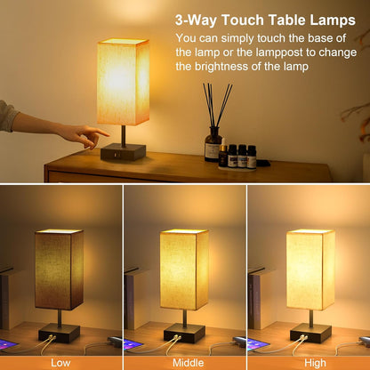 Touch Nightstand Lamp with USB-C Charging Station