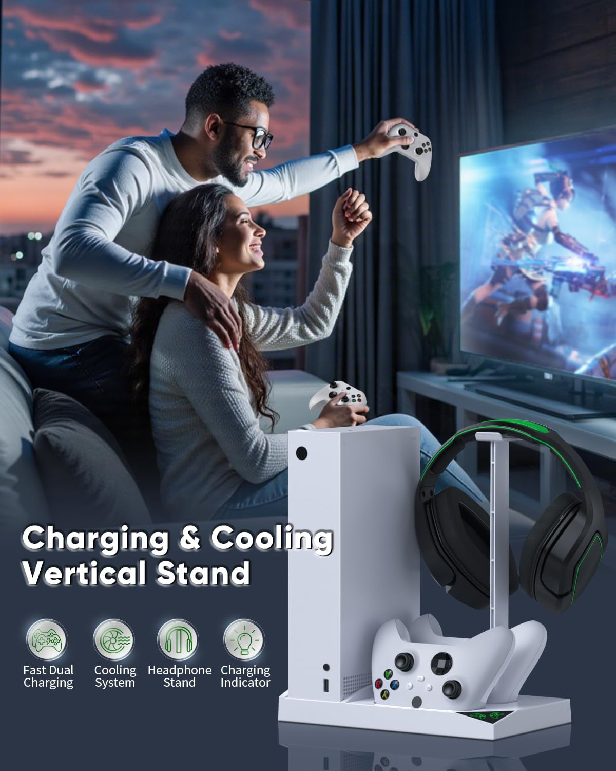 Vertical Cooling Stand & Dual Charging Dock for Xbox Series S